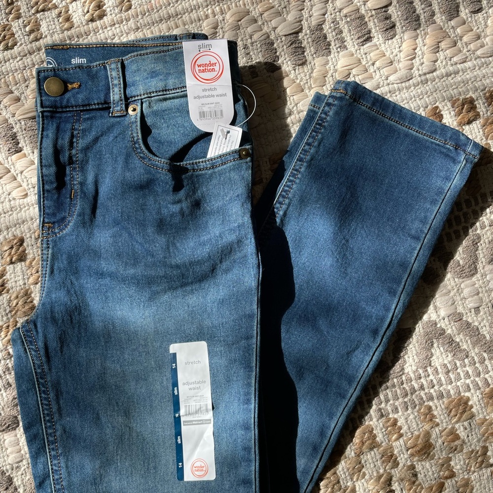 Boys Size 14 Slim Blue Jeans Adjustable Waist Stretch Wonder Nation NWT